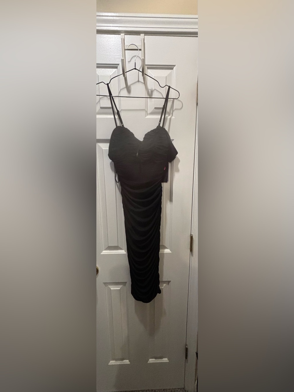 Black Ruched Midi Dress with Spaghetti Straps